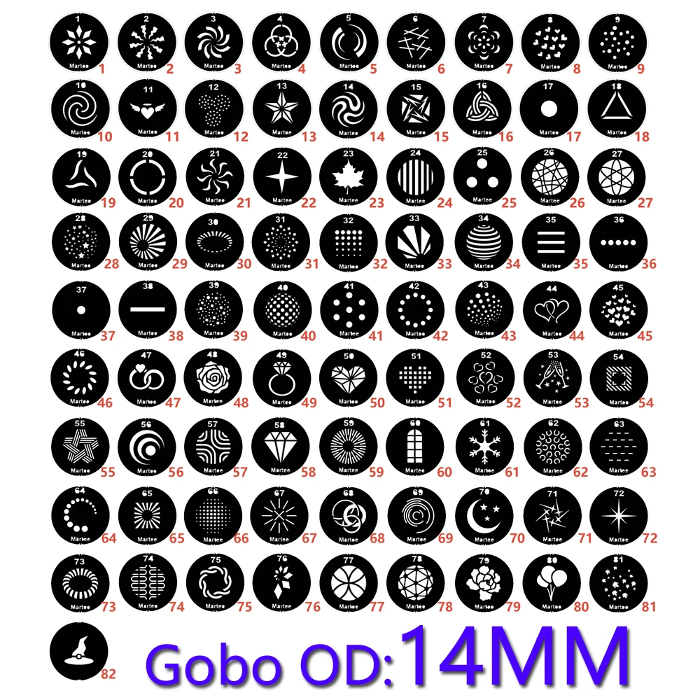 GOBO pattern of stage moving head lamp series, outer diameter 14mm. Creative light, stainless steel cutout diagram Car showroom