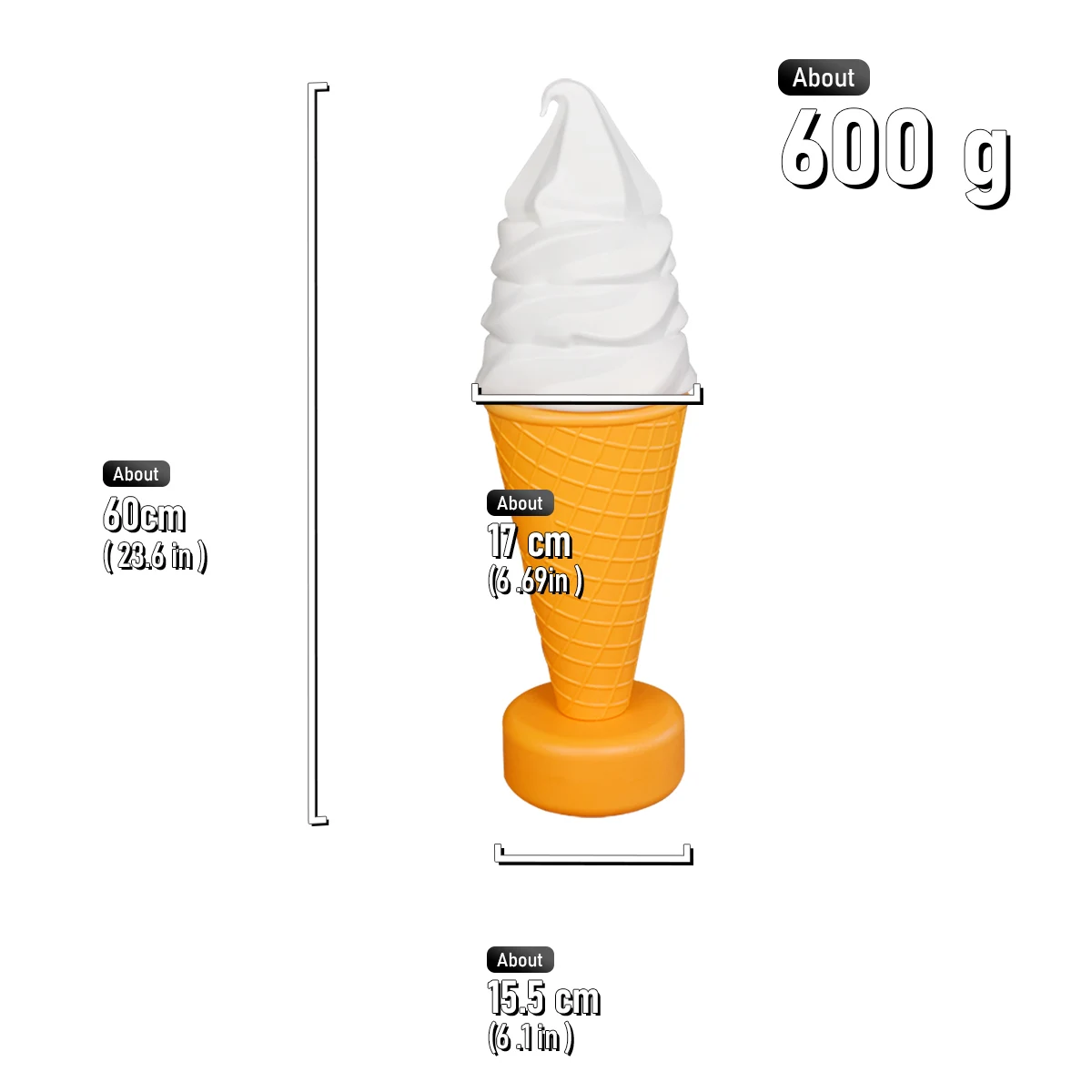 23.6in Giant Statue Simulation Ice Cream Cone Lamp Dessert Shop Decoration 12 Kinds Of LED Color Changing Advertising Lights