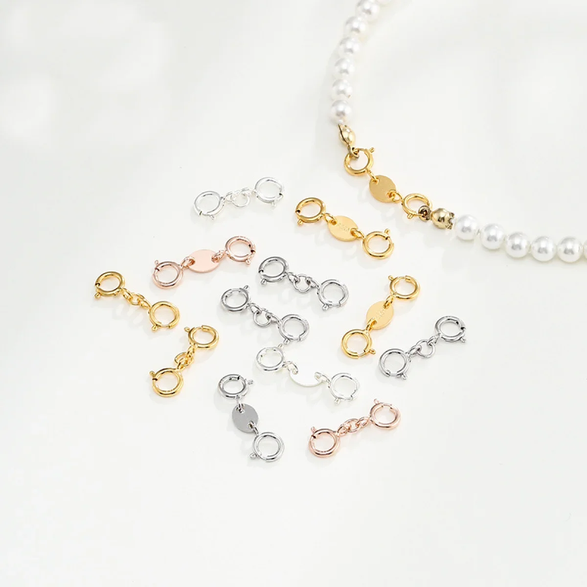 5pcs/lot 925 Sterling Silver Double Head Spring Pearl Necklace Bead Joint Buckle DIY Connection Buckle Handmade Accessories