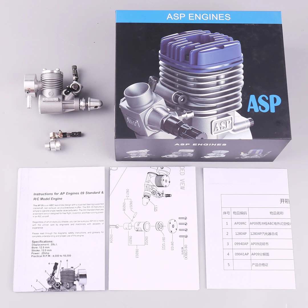 Piccolo motore Nitro originale ASP AP09 AP09A 09 classe 1,5 cc 2 tempi per aereo modello RC