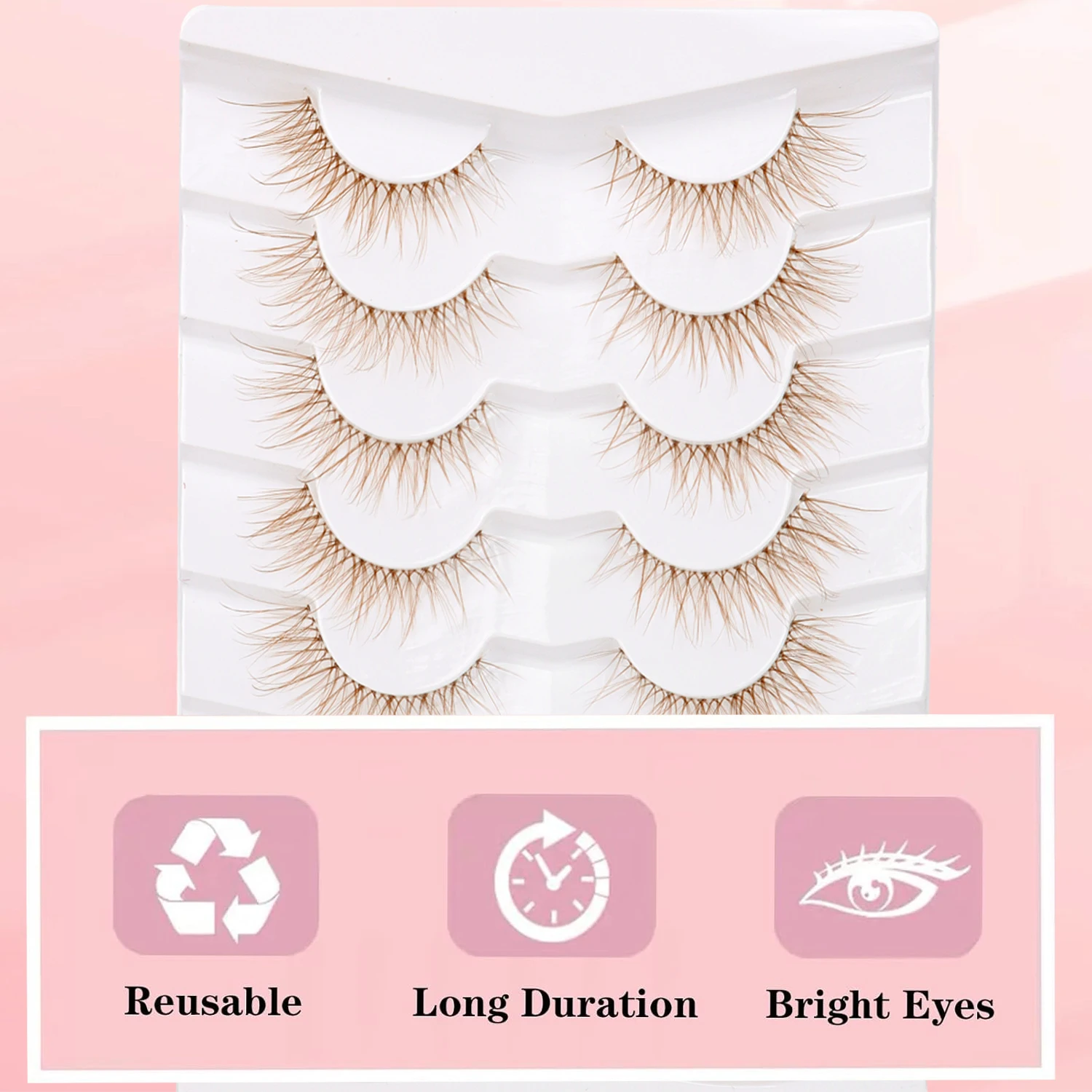 7 paia di ciglia finte marroni C ricci con stelo trasparente Le ciglia finte naturali sono adatte per tutti i giorni/festival