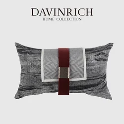 DAVINRICH Luxury Accents Tweed Lumbar Buckle Decorative Throw Pillow Case Modern Upholstery Trends Cushion Cover For Hotel Villa