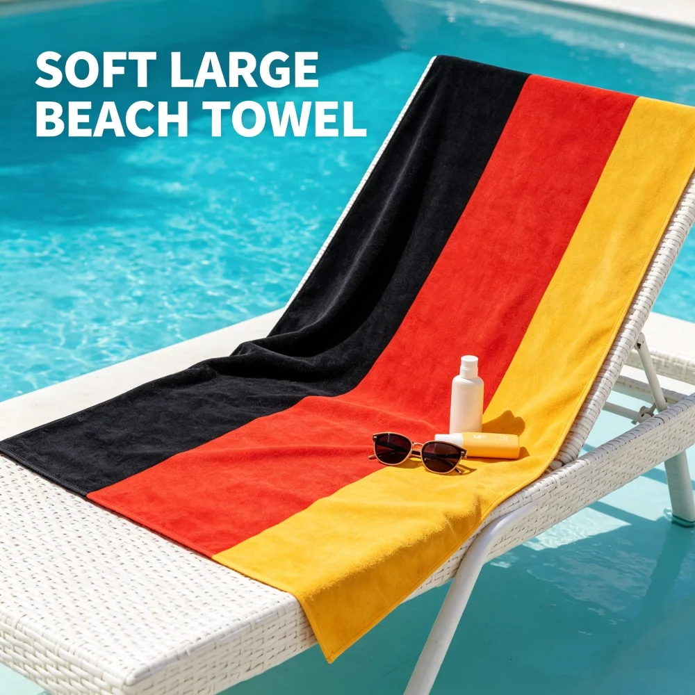 German tricolor national flag pattern beach towel 180X150cm customizable print pattern suitable for beach vacations and picnics