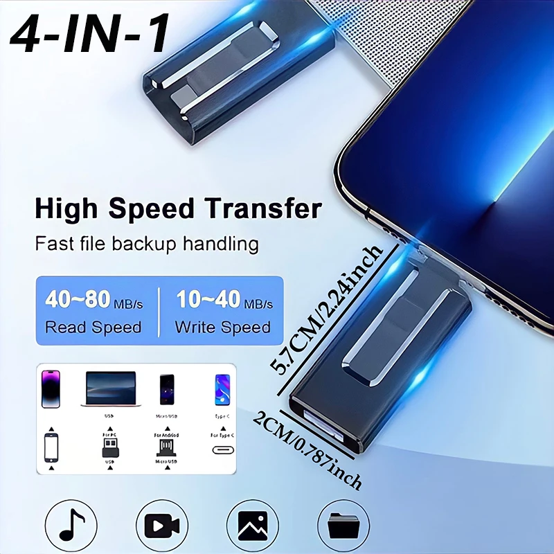 4 In1 OTG Micro USB 3.0 Flash Drive Dual Purpose Android TYPE-C Pen Drive Mobile Micro USB Memory Stick Drive Free For iPhone