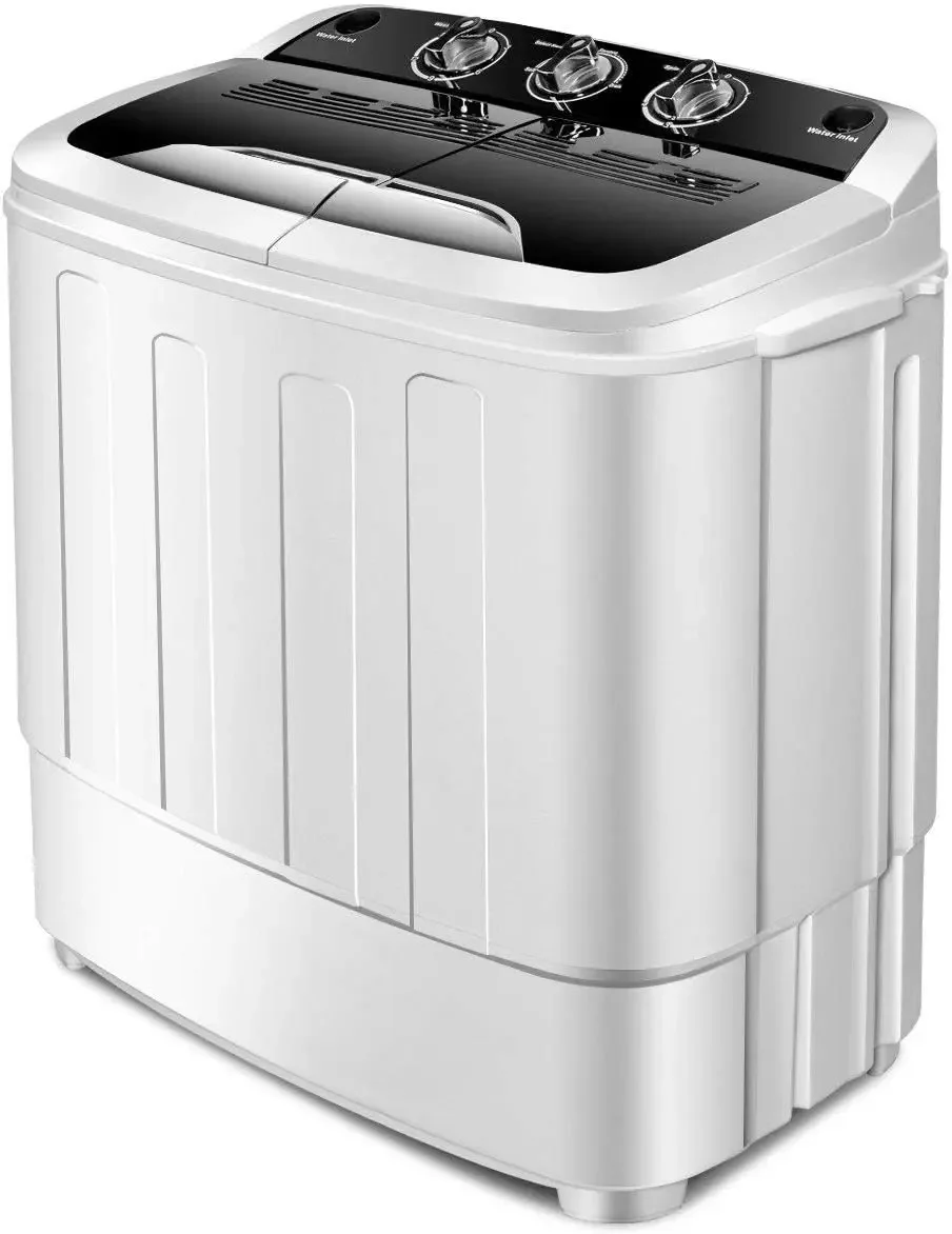 Portable Compact 13 Lbs Mini Twin Tub Washing Machine Washer Spin Dryer (Black&White)