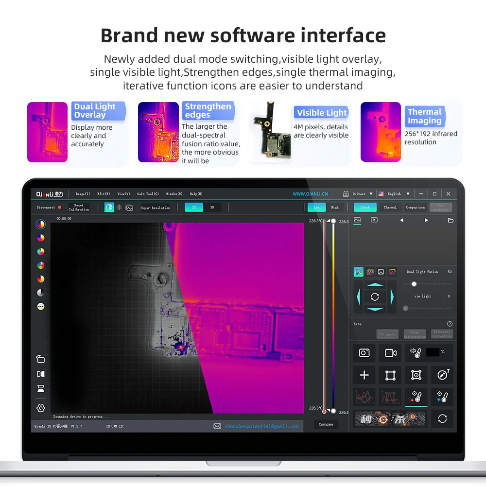 Qianli L256 iStele Telecamera termica a infrarossi dual-spectral per telefono PCB Diagnosi guasti Strumento di riparazione rilevamento temperatura perdite
