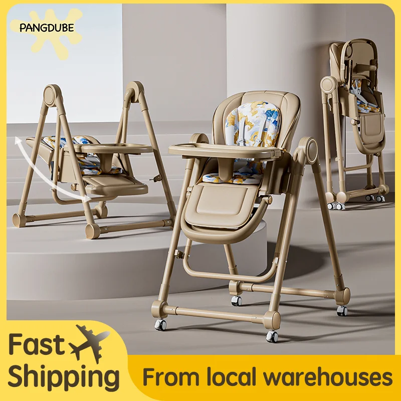 PANGDUBE 2 in 1 Fold Baby Feeding Chair Baby Sleep Rocking Chair Baby High Chair for Feeding with Wheels, Dual Trays, Cushion