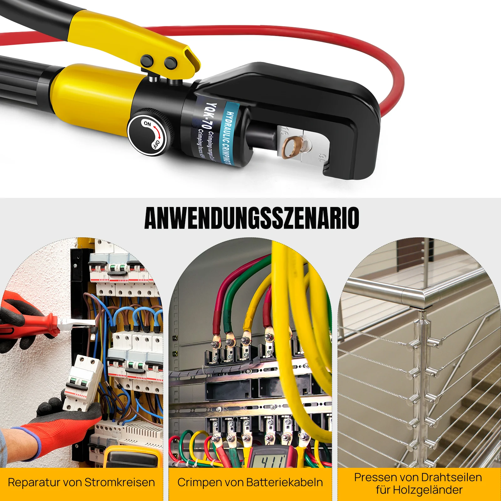 Hydraulische Crimpzange für Kabelendhülsen, 9 Matrizen, 4-70 mm², 100KN, Hydraulik-Crimper-Set, Crimpwerkzeug mit 9 Matrizen für Kupfer- und Aluminiumkabelschuhe – Detail 5