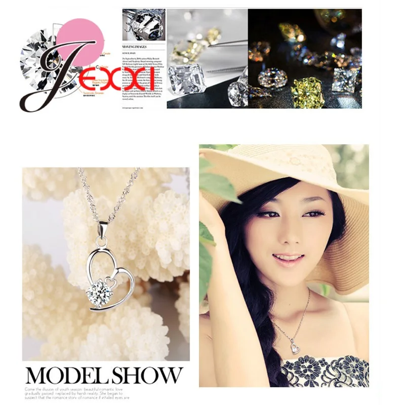 925 Sterling Silver Jewelry Sets Romantic Lovely CZ Crystal Necklace Pendant Earrings for Women Valentines Day Wedding