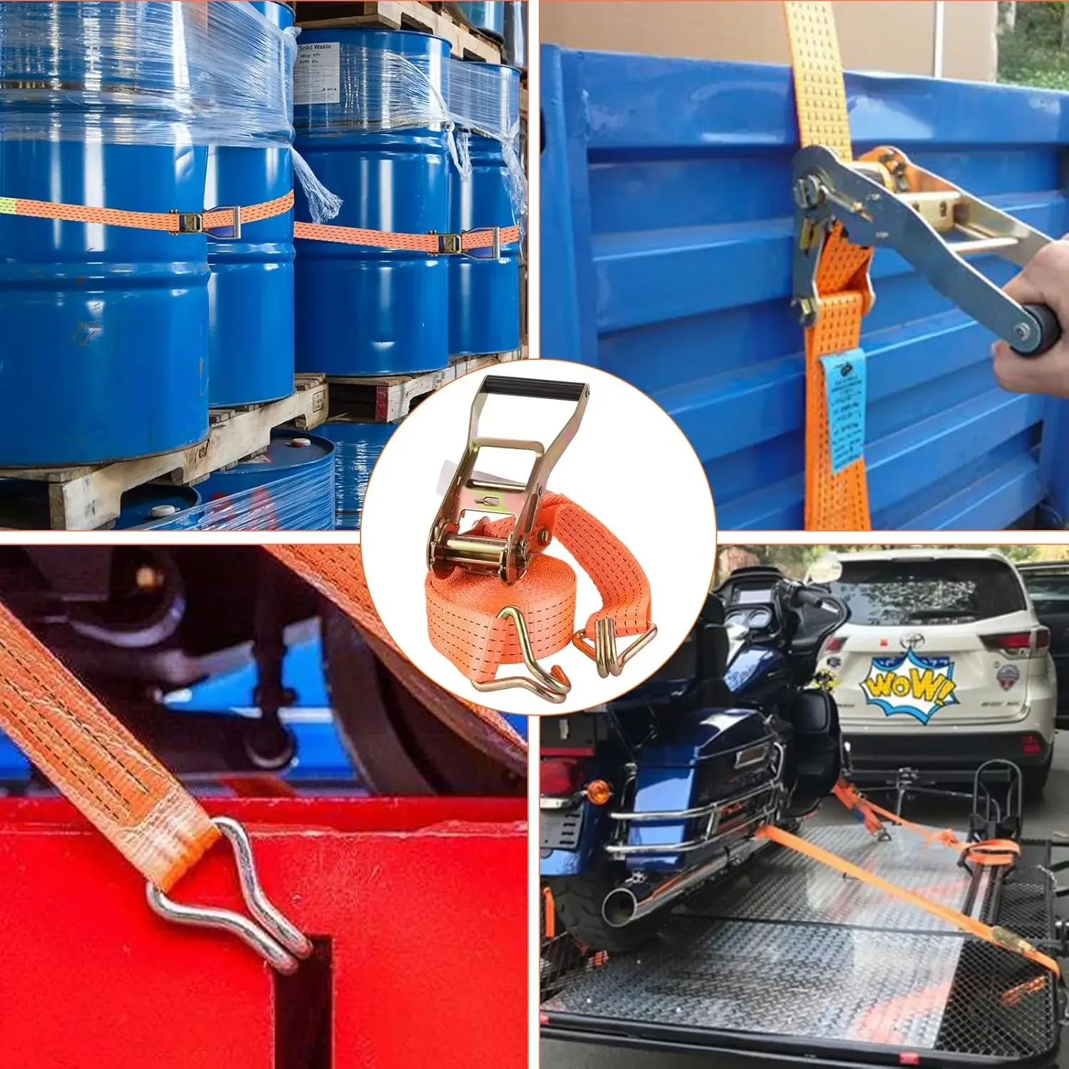 أشرطة سقاطة عالية التحمل بطول 5 أمتار مكونة من قطعتين برتقالية للشاحنات والقوارب وقوارب الكاياك والبضائع #4