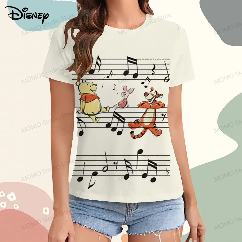 Damen T-Shirt XS-3XL Disney Winnie Pooh Frau Kleidung Kurzarm T-Shirts 2024 Sommer o Hals y2k Kawaii Street Wear Kleidung