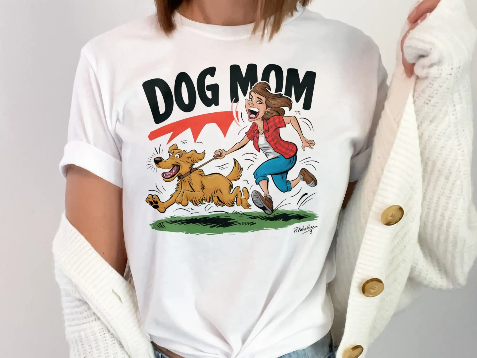 Dog Mom T Shirt Fun Cartoon Style Mothers Day Pet Lovers Love And Play Theme Casual Life