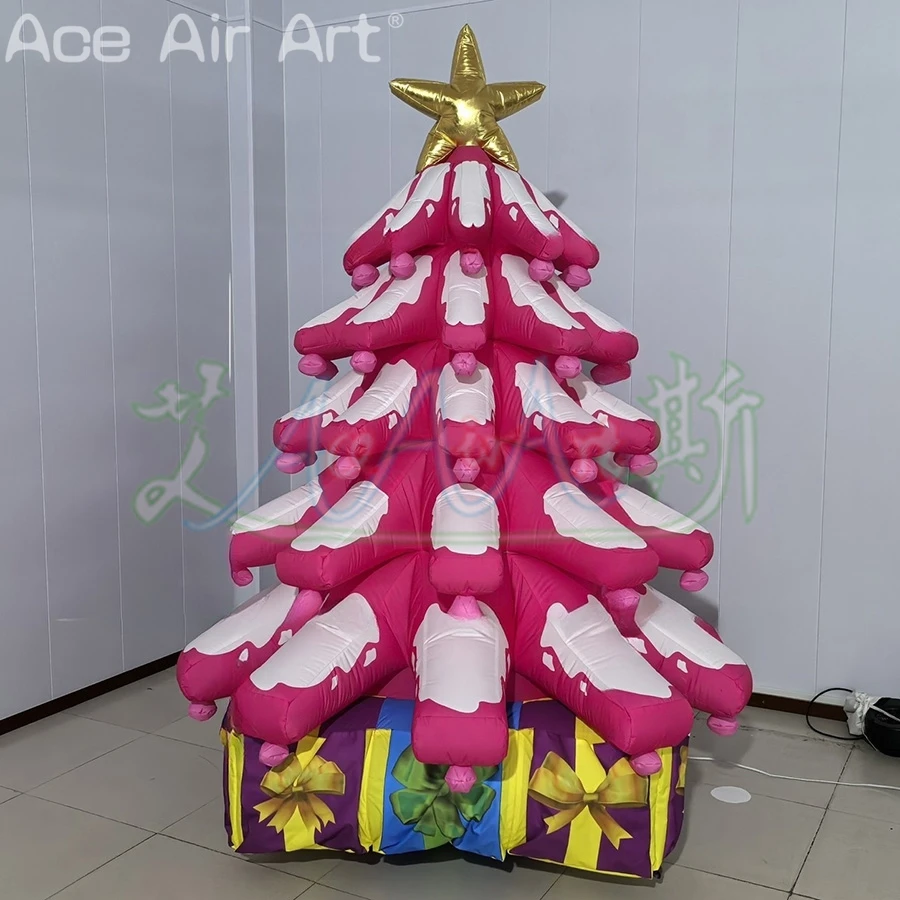 

Pink Christmas tree with Snow and Gift Boxes Inflatable Christmas Tree Model Inflatable Toys for Indoor&Outdoor Christmas Decor