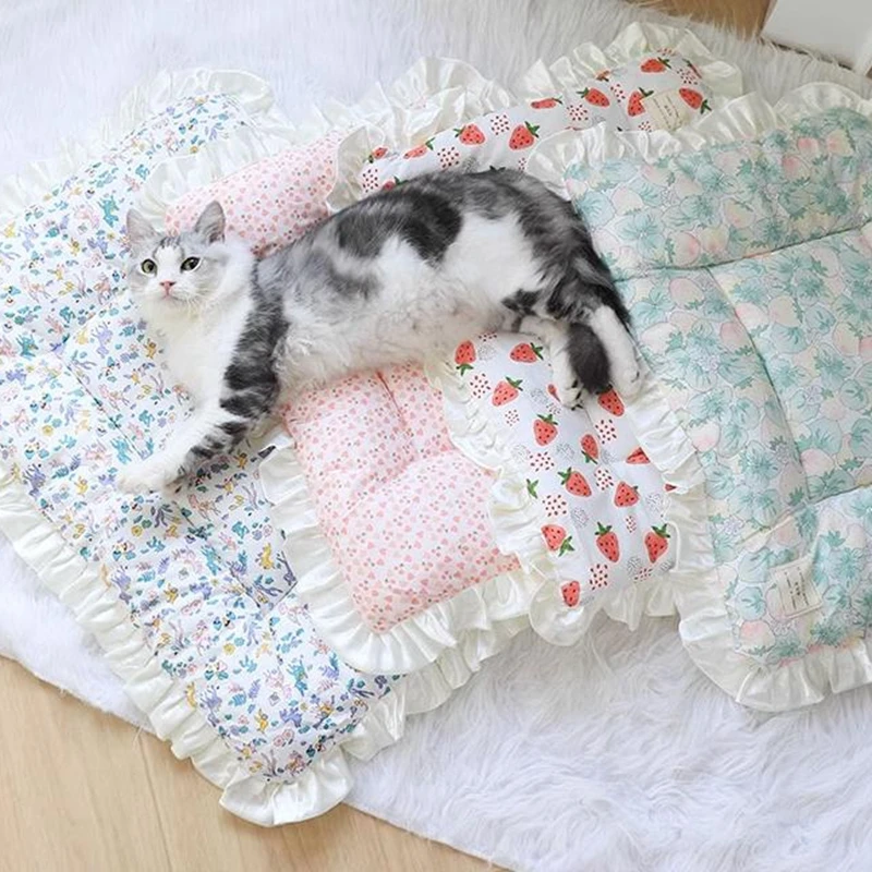 S~XL Pet Soft Mattress Lace Ice Cushion Washable Small Dog Nest Pet Bed Cushion Teddy Cat Cushion Two Sides Mat Cat Bed