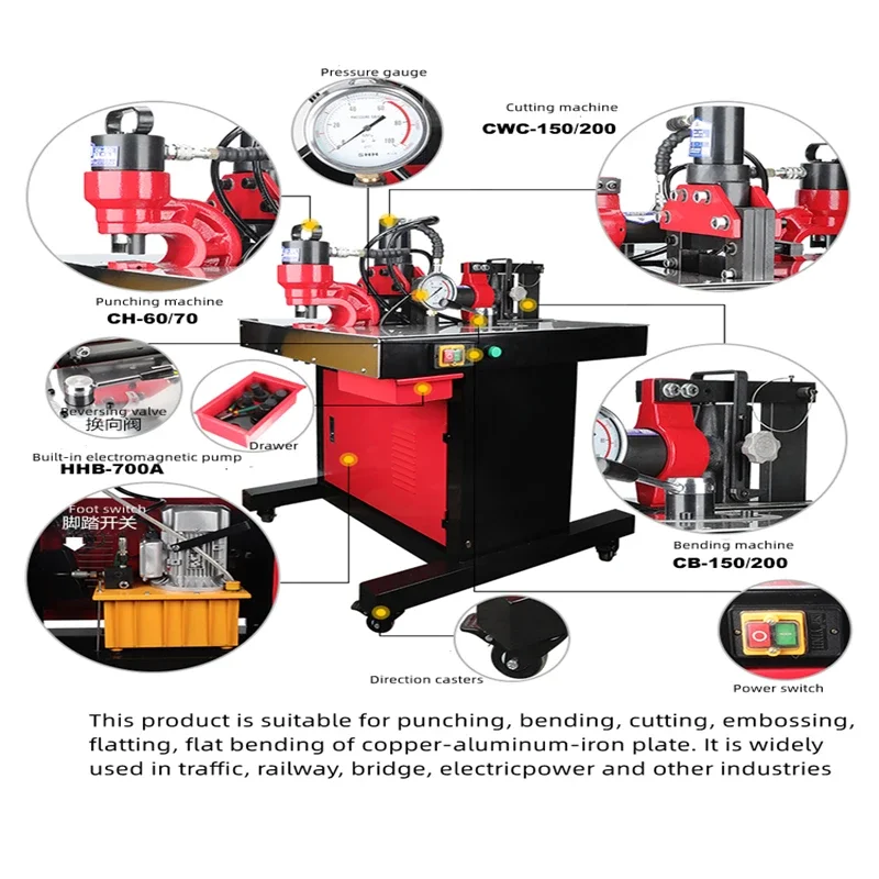 DHY-200 três-em-um máquina de processamento de barra de cobre combinada barra colectora hidráulica processamento máquina de dobra de placa de bronze