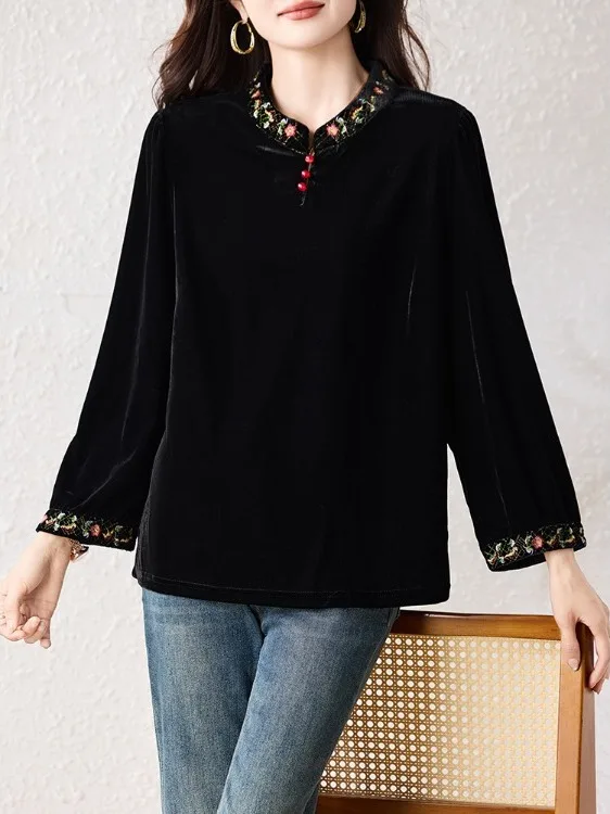 

Retro Embroidered Velvet irt Loose Fit New Chinese Sle Women's Spring Faion 2026 Tailored Casual round Ne Open Cardigan