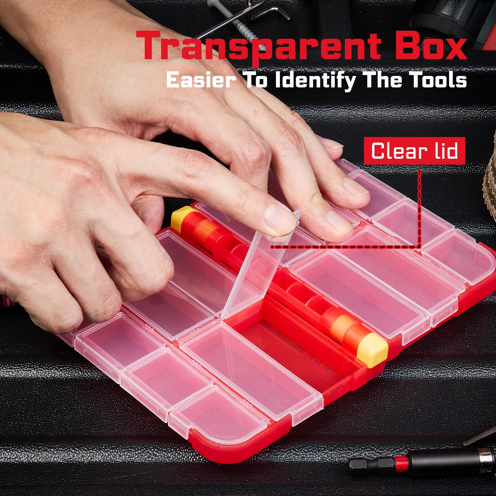 Geinxurn Small Storage Parts Organizer, 2PCS Red Portable Plastic Box with Dividers