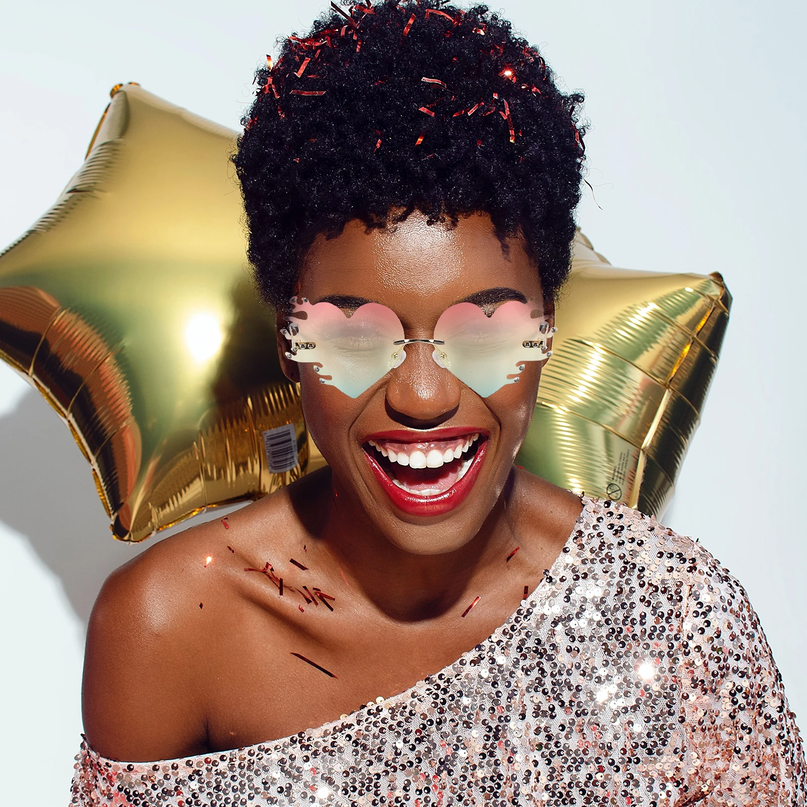 1 زوج الحب لهب النظارات الشمسية فرملس موضة نظارات الحفلات الدعائم لمهرجان ارتداء نظارات الجدة للجنسين