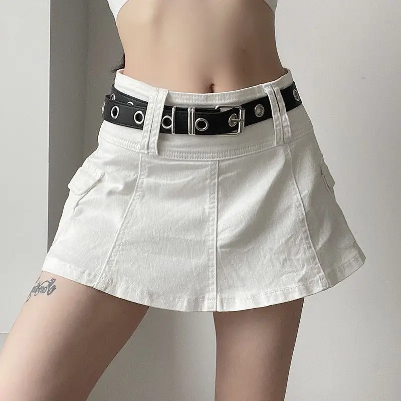 Geplooide Rok Pocket Design Sexy Lotusblad Rand Effen Kleur Half-Body Rok Hip Denim Rok Street Shot Hot Girl Geplooide Rok