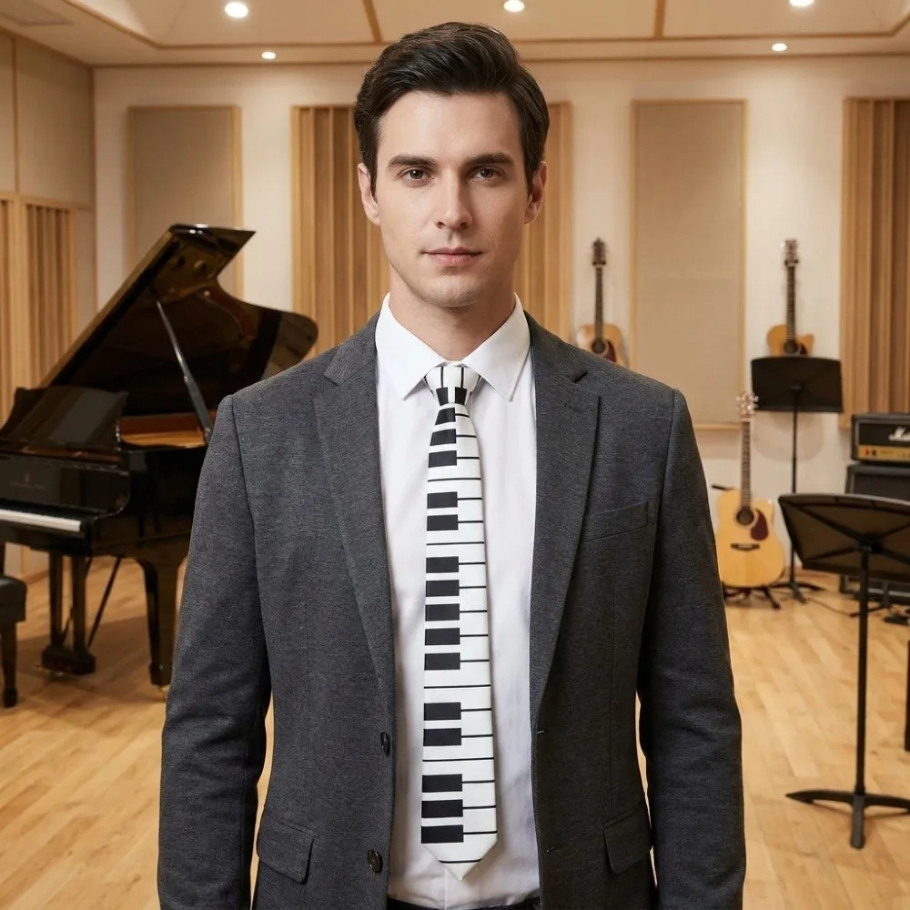 Fashion Skinny Piano Necktie Black Slim Men Tie Korean Style White Music Tie Women