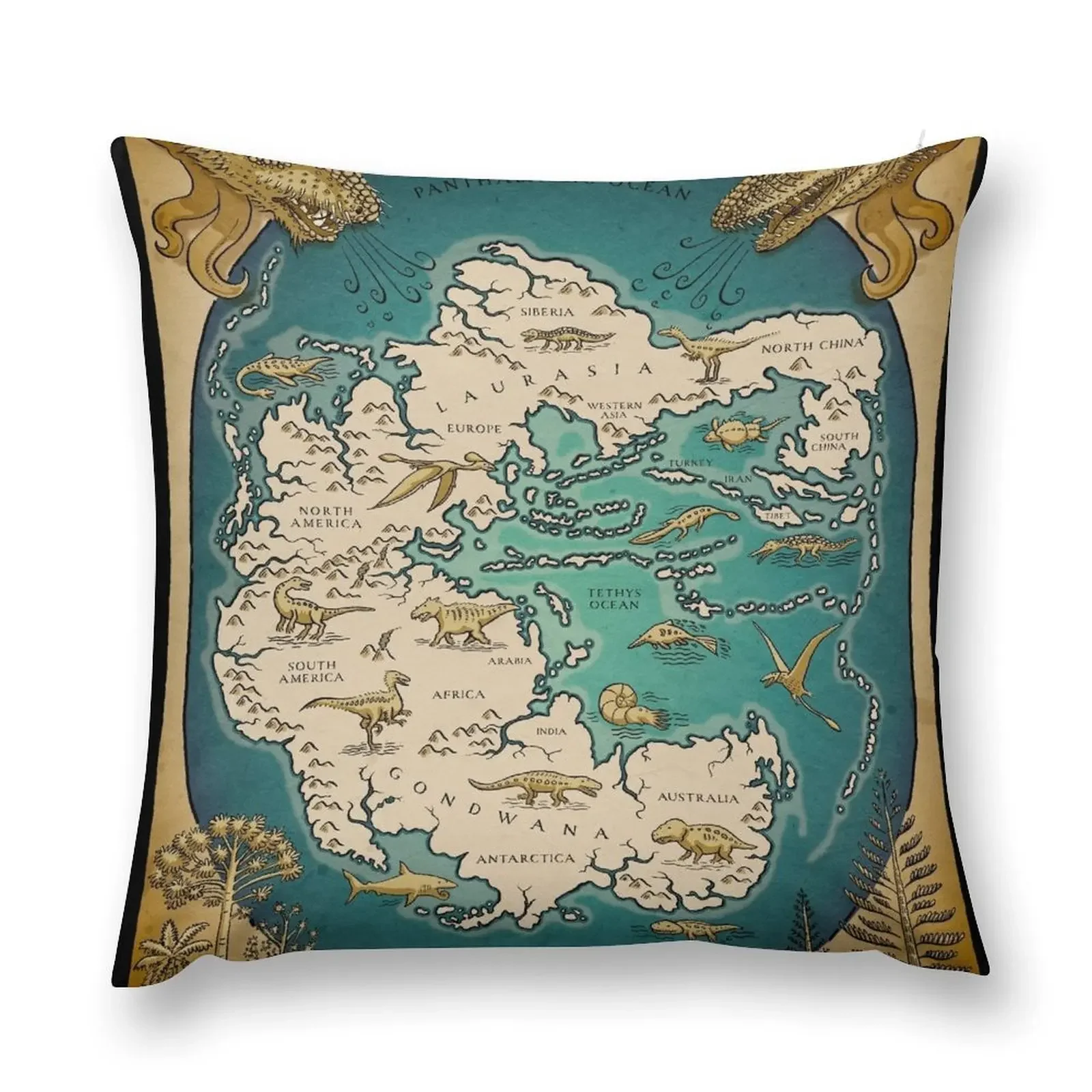 map of the supercontinent Pangaea Throw Pillow Cushions pillows decor home bed pillows sleeping pillows pillow