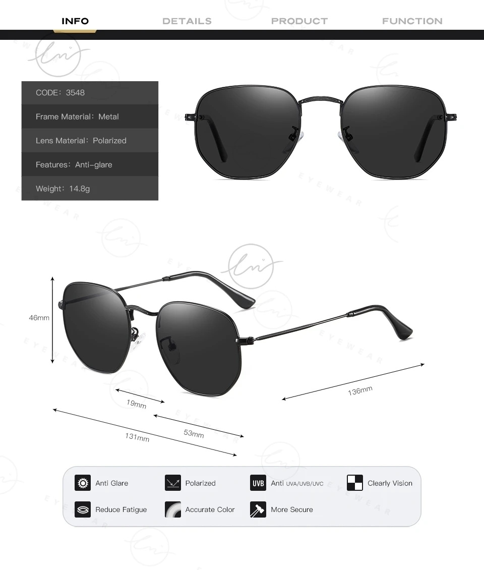 Lm Vintage ultraleichte Legierung kleine Rahmen Sonnenbrille Männer polarisierte Frauen trend ige Spiegel gläser Unisex UV400 Shades Gafas de Sol – Detail 4