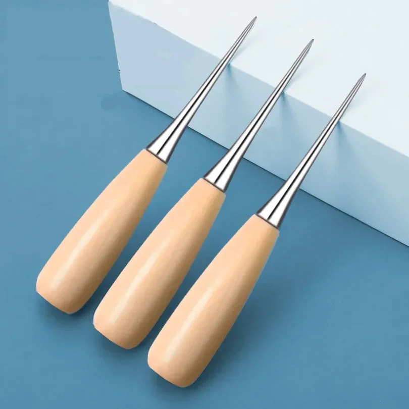 Round hole solid wood handle cone, handmade DIY leather cone with sheath cone, sewing cone