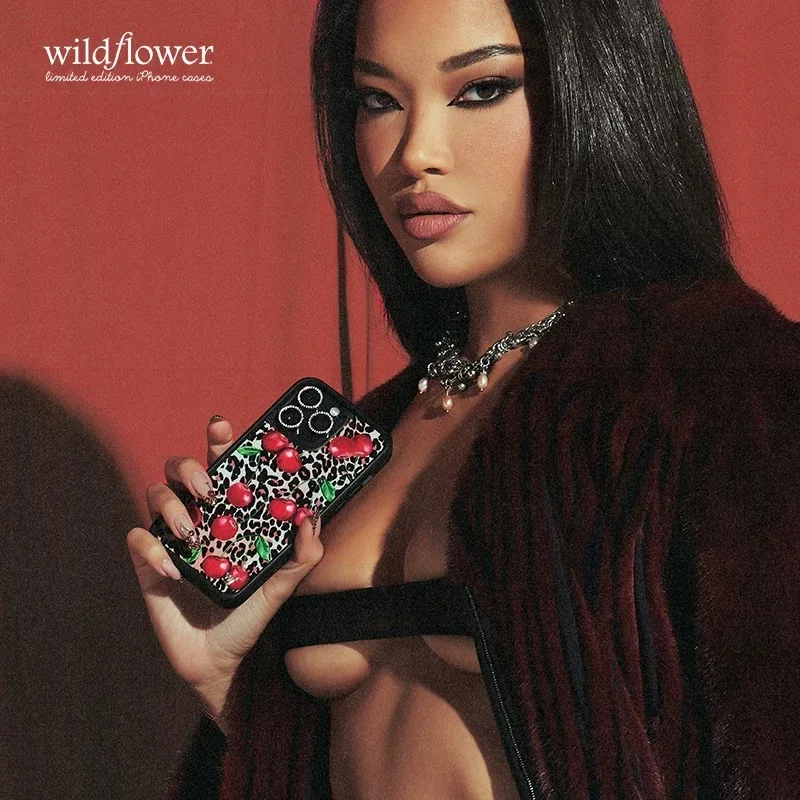 الفاخرة ثلاثية الأبعاد الكرز مثير ليوبارد الزهرة البرية آيفون 12 13 14 15 16 برو ماكس زائد 17 برو ماكس البرية لطيف لينة حواف غطاء