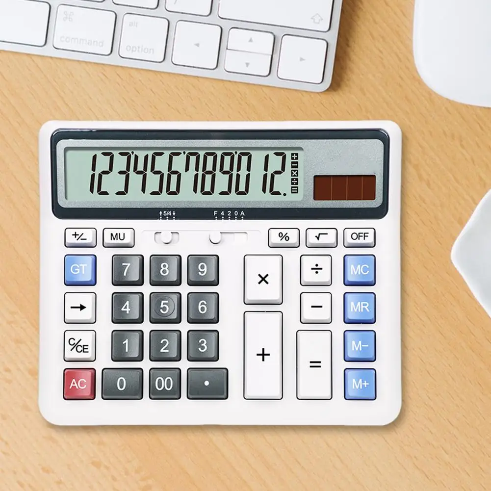 Oversized Button Calculator 12-digit Electronic Calculator with Dual Power Lcd Display Desktop Calculator Solar Battery Operated