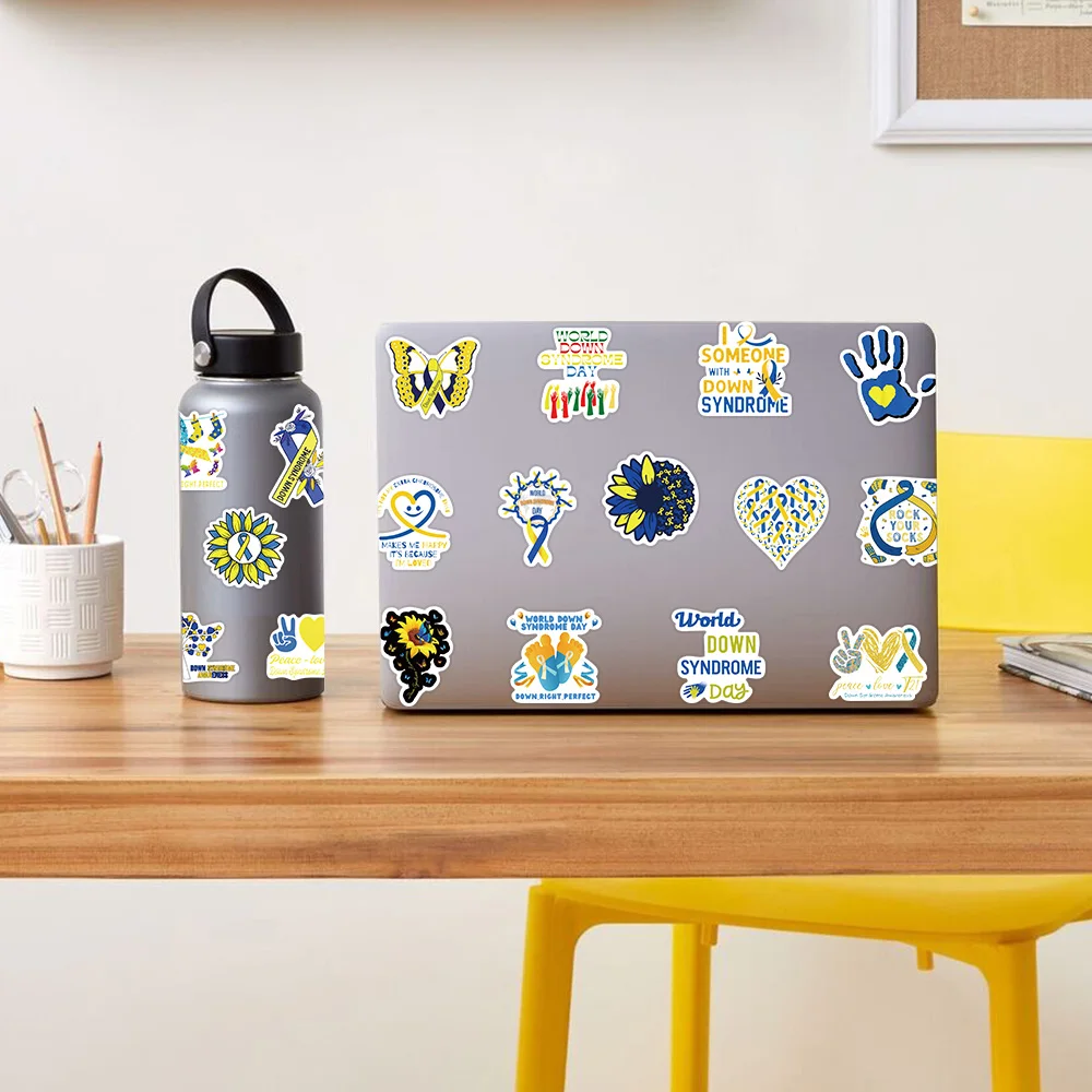 50 قطعة ملصق الحب الخيرية رعاية متلازمة الأسفل ملصق مائي للهاتف الأمتعة على ظهره سجل القصاصات مجلة لاصقة تزيين