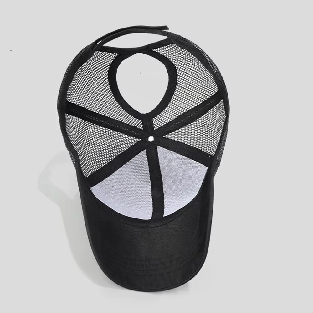 UV Protection Mesh Baseball Caps Breathable Mesh Hollow Out Back Sun Hats Adjustable High Ponytail Design Visor Hat