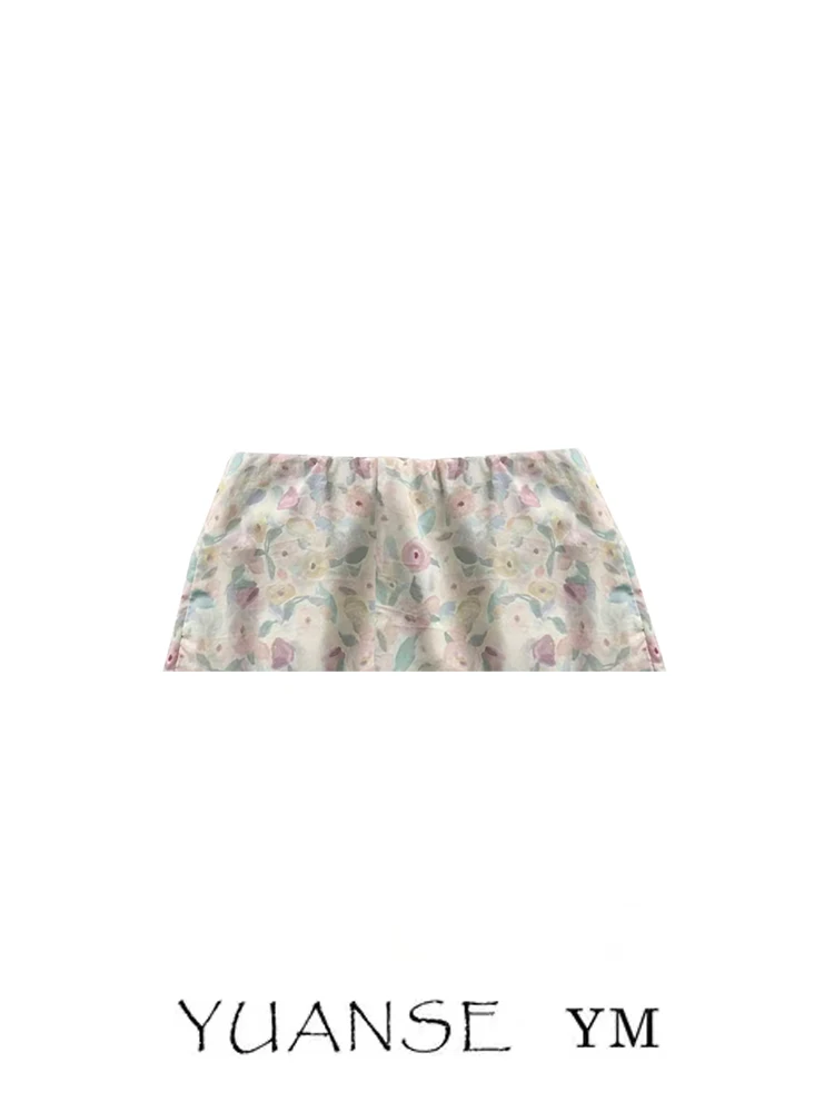YUANSE Korean Style High Waist Floral Print Half Skirt Women's Summer Casual Slimming Casual Long Short Skirt