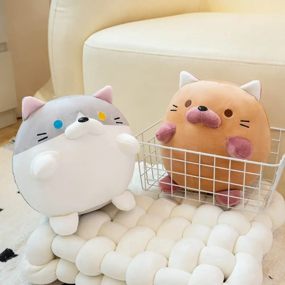 Cuscino circolare per pisolino con palla per gattino, cartone animato, faccia per gattino, cuscino per riposo da tavolo, soffice e morbido cuscino in peluche con palla per gattino