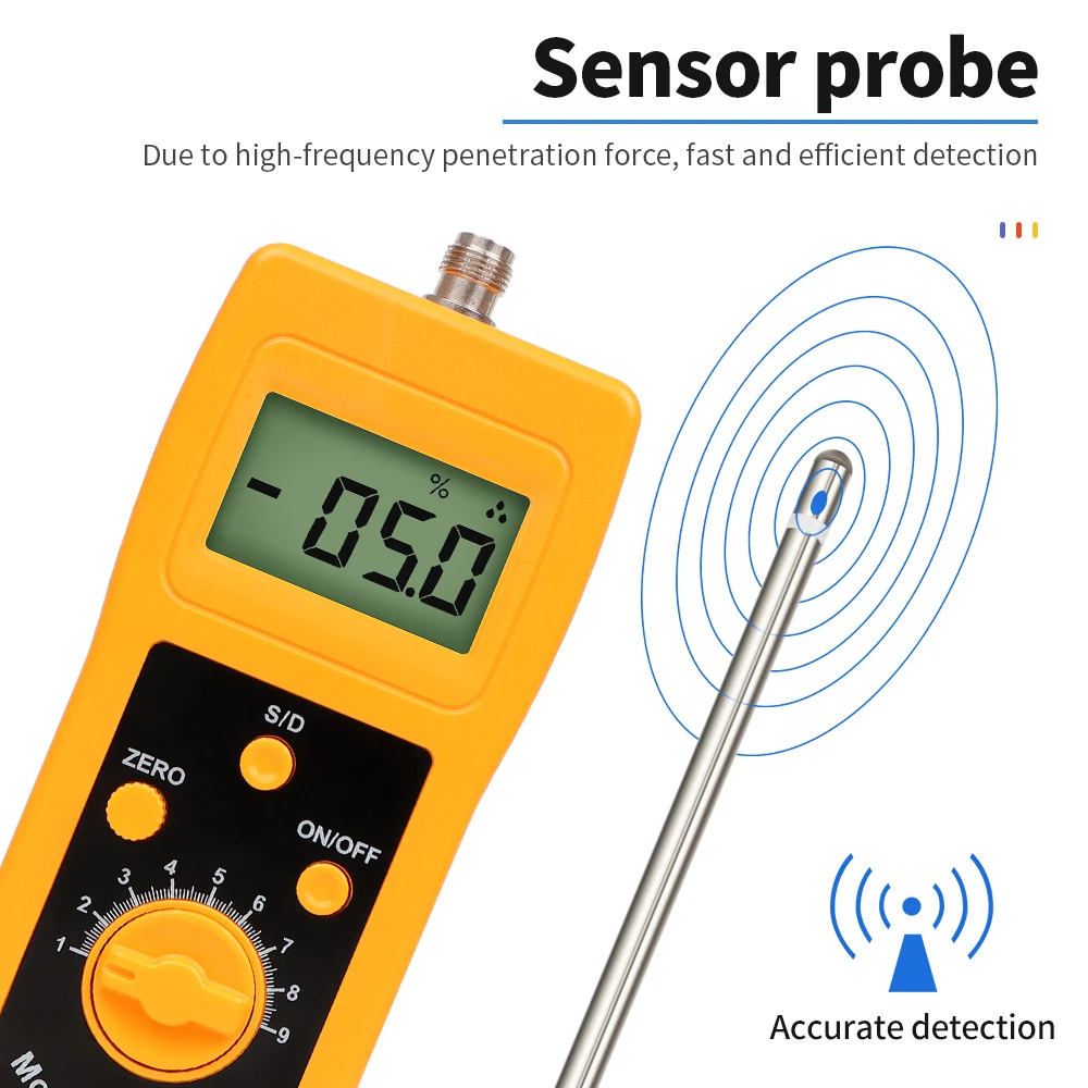 Imagem -04 - Medidor de Umidade de Alta Frequência Digital com Display Lcd Detector Úmido para Solo Areia de Prata Carvão Químico pó Combinado Dm300
