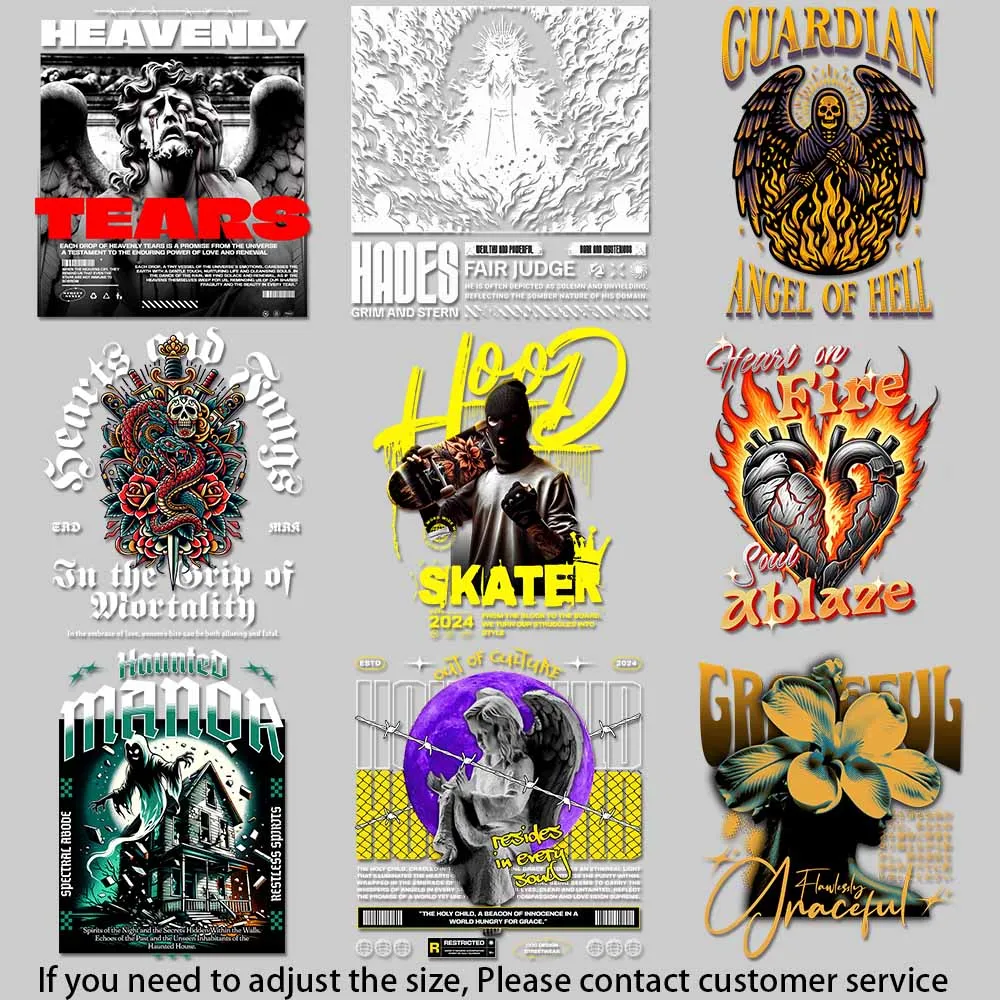 Skateboard Street Art Abstract Splatter Design Retro Horror Graphics Iron on Picture on Clothes Durable DIY Decoration