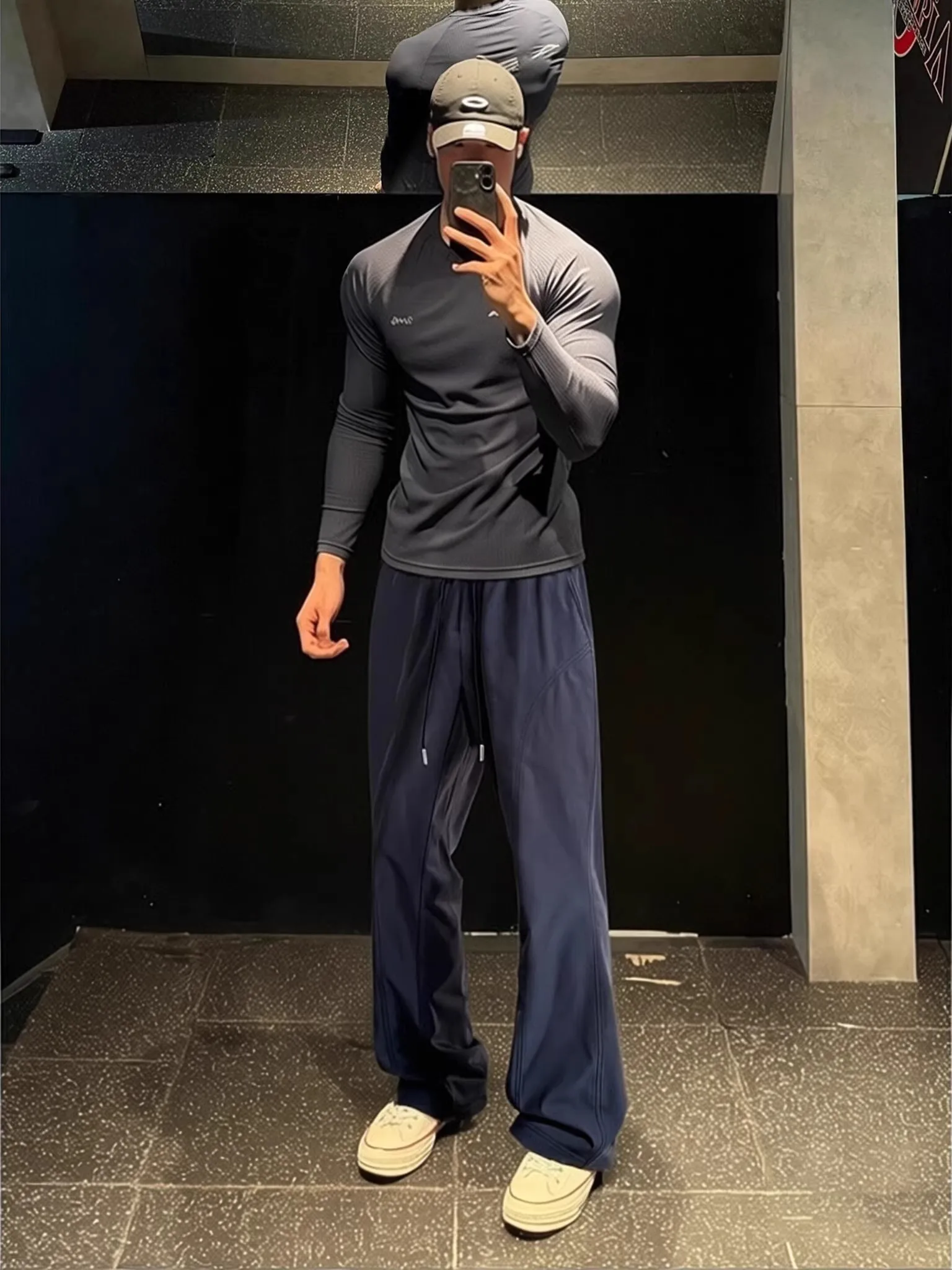 Black Quick-Dry Waterproof Fitness Sports Casual Thin Men's Pants Straight Leg Bell Bottoms Elastic Waist mid Waist