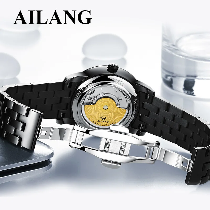 AILANG Brand Fashion Business Watch Men Stainless Steel Strap 30M Waterproof Clock Weekly Calendar Display Relogio Masculino