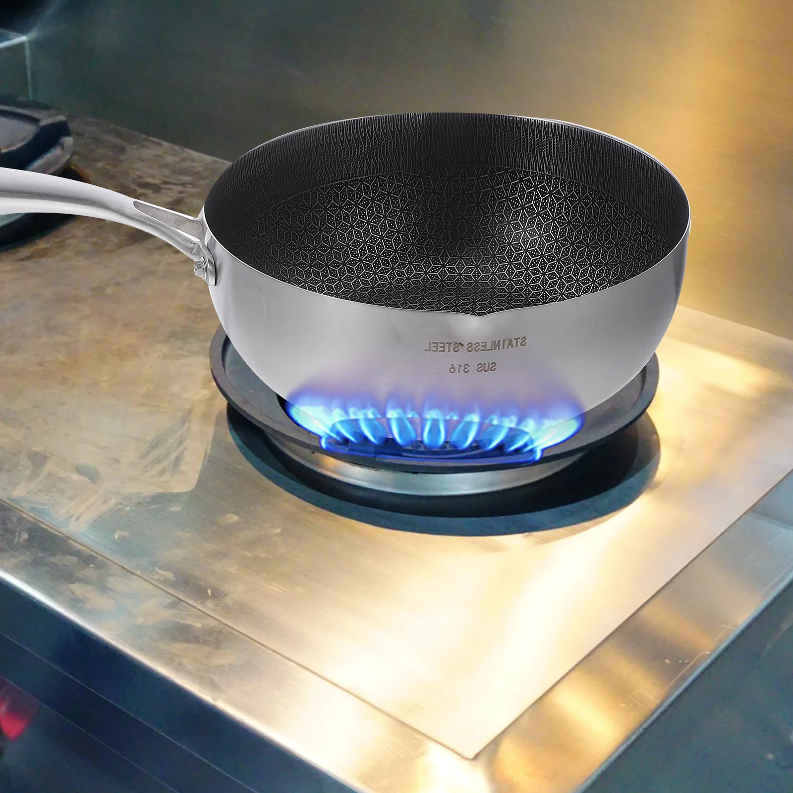 

Stainless Steel Honeycomb Sauce Pan Non Stick Stovetop Cooking Pot for Noodles Eggs Portable Kitchen Cooking Pan Household Use