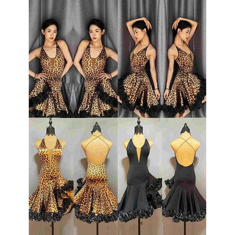 

Women's Latin Dance Dress Adult Sexy Backless Competition Sling Dresses Rumba ChaCha Performance Waltz Stage Costume XH1822