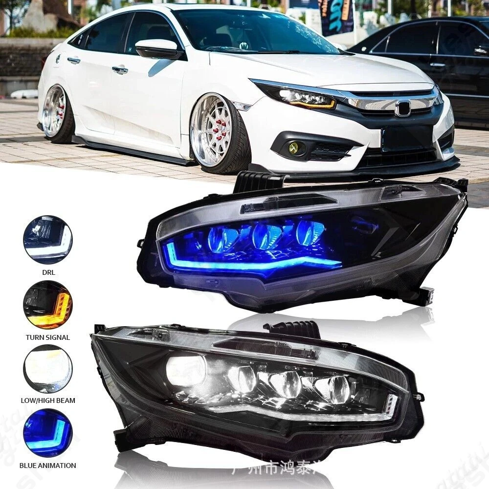 For 16-22 Honda civic Ten generations Star Diamond LED lens headlight assembly retrofitted LED daily running light running light