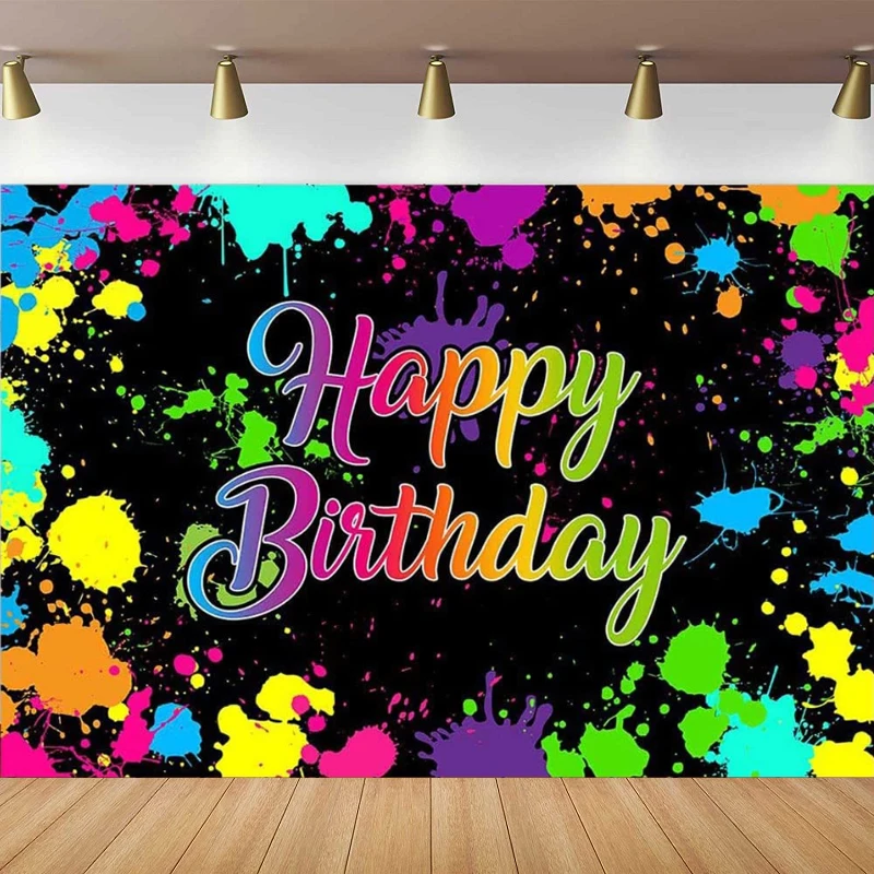 

Neon Splatter Photography Backdrop Colorful Graffiti Splash Paint Happy Birthday Background Party Decoration Photo Studio Booth