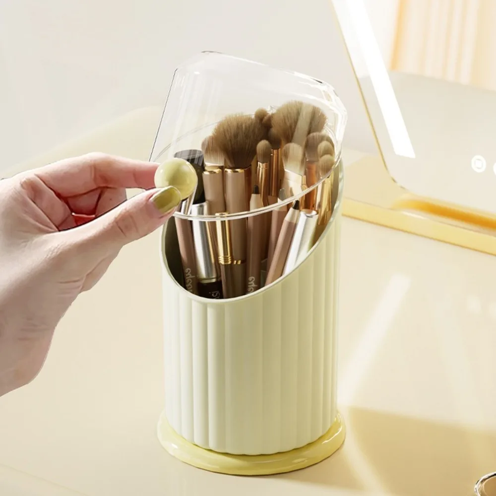 

Large Capacity Makeup Brush Holder Rotatable Dopamine Cosmetic Organizer Dustproof with Transparent Lid