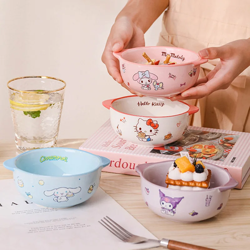 

Hello Kitty Cinnamoroll Anime Kawaii MINISO Ins Ceramic Bowl Cute My Melody Children Bowl Home Tableware Gifts for Kids