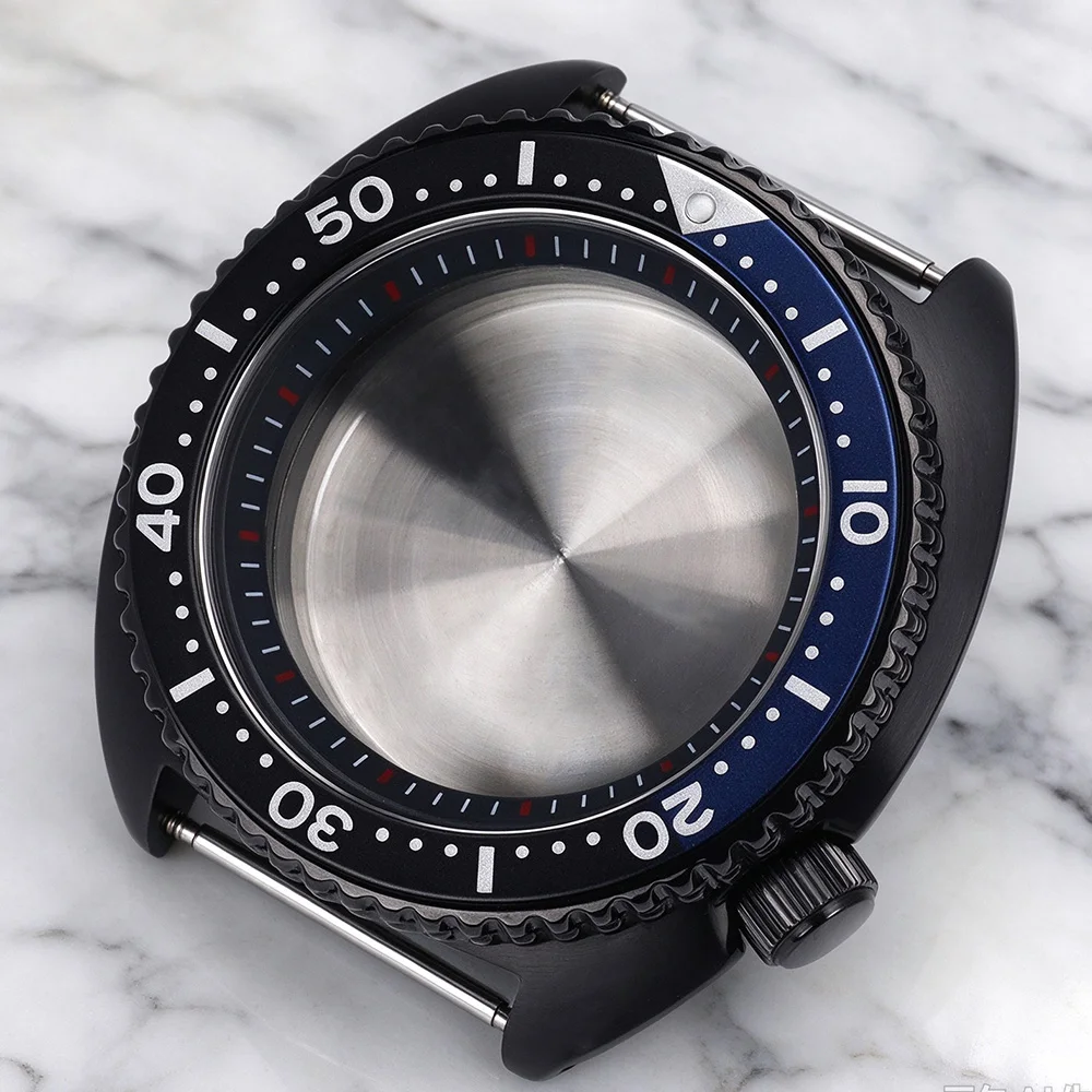 45mm 20ATM Dive Watch Case Sapphire Glass 120 Clicks for NH35 NH36 NH38 NH72 Mod 6105 Turtle Abalone Case Deep Blue Chapter Ring