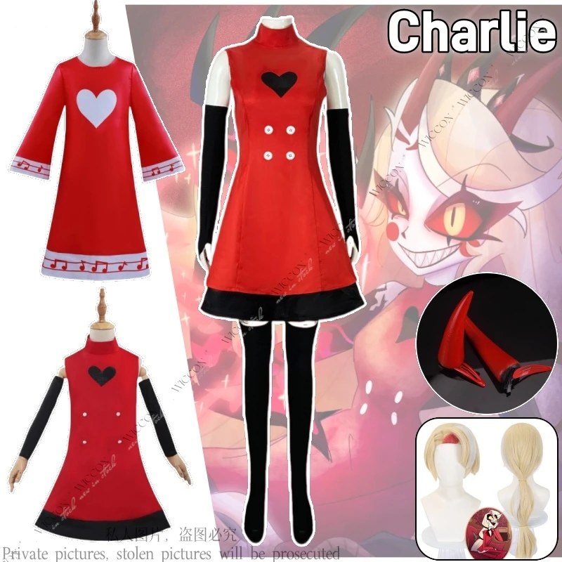 Charlie Anime Fans Hotel Cosplay Halloween Costume Adult Child Women Turtleneck Red Dress Sexy Sleeveless Daily Skirt Love