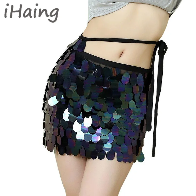 

Women's Sparkly Sequin Belly Dance Hip Scarves Skirt Mini Skirts Party Buttocks Stage Party Costume Rave Outfit Suit Lesson Wear