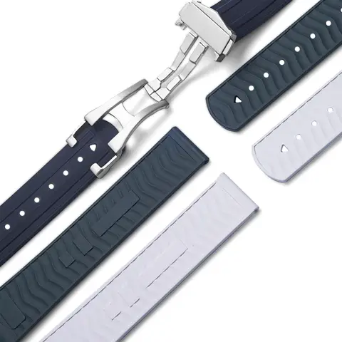 Ny design FKM 20 mm böjd ände för Omega Seamaster 300 fluorgummiarmband PFAS-certifierat med original vikspänne för klockor 10 best sales 20 mm klockarmband med böjd ände - №10