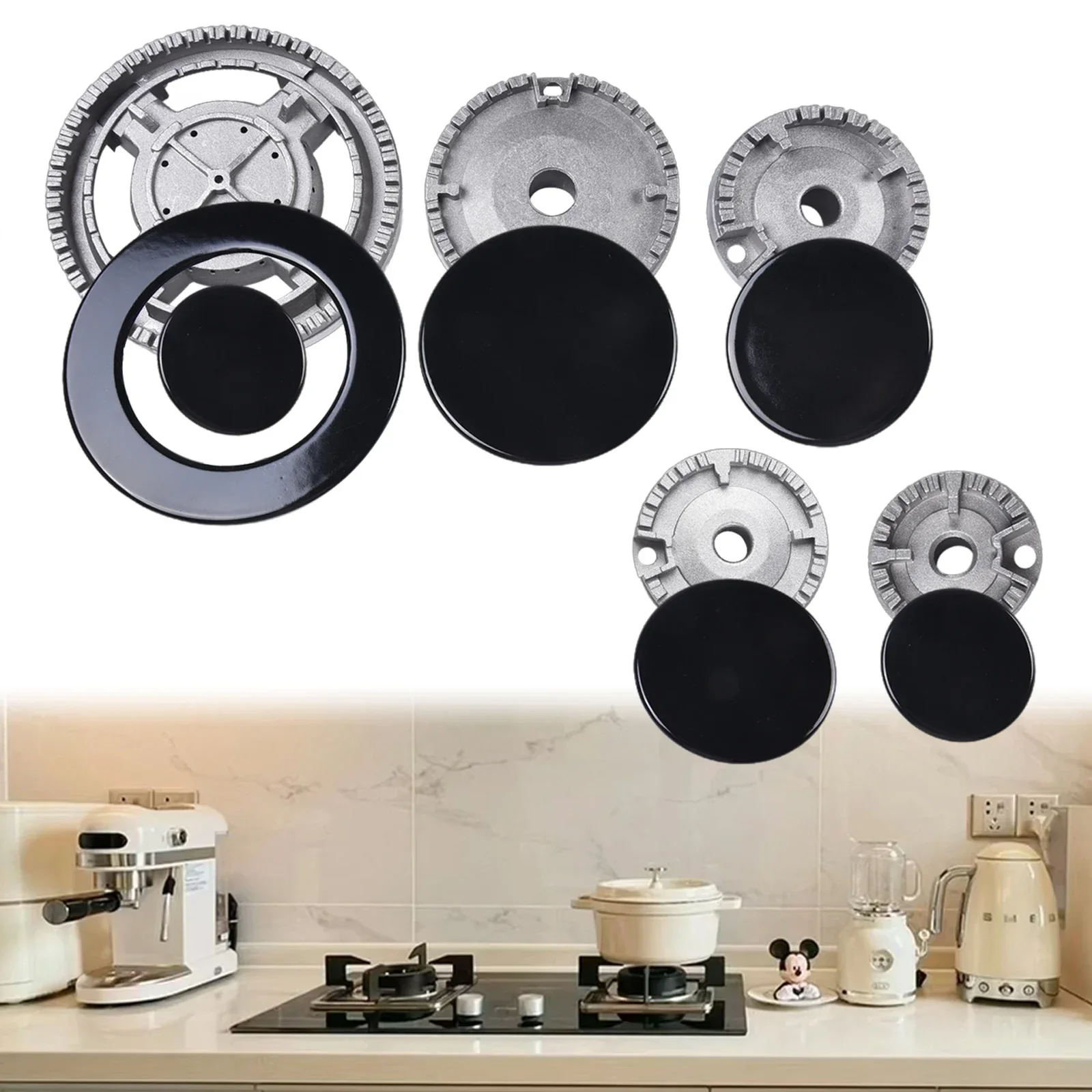 Upgrade Cooker Hat Set Oven Gas Hob Burner Crown Flame Cap Cover Metal For Kitchen Fit For SABAF Stove Handles Lid Kit