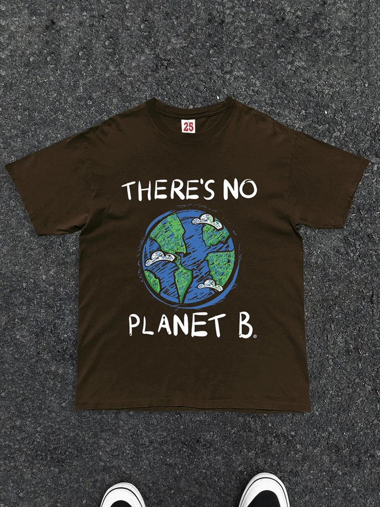 Creative Cartoon Retro Couple Short Sleeve T-Shirt Earth No Planet Hong Kong Style Vintage King Studio Fun Fashion Cotton Tee