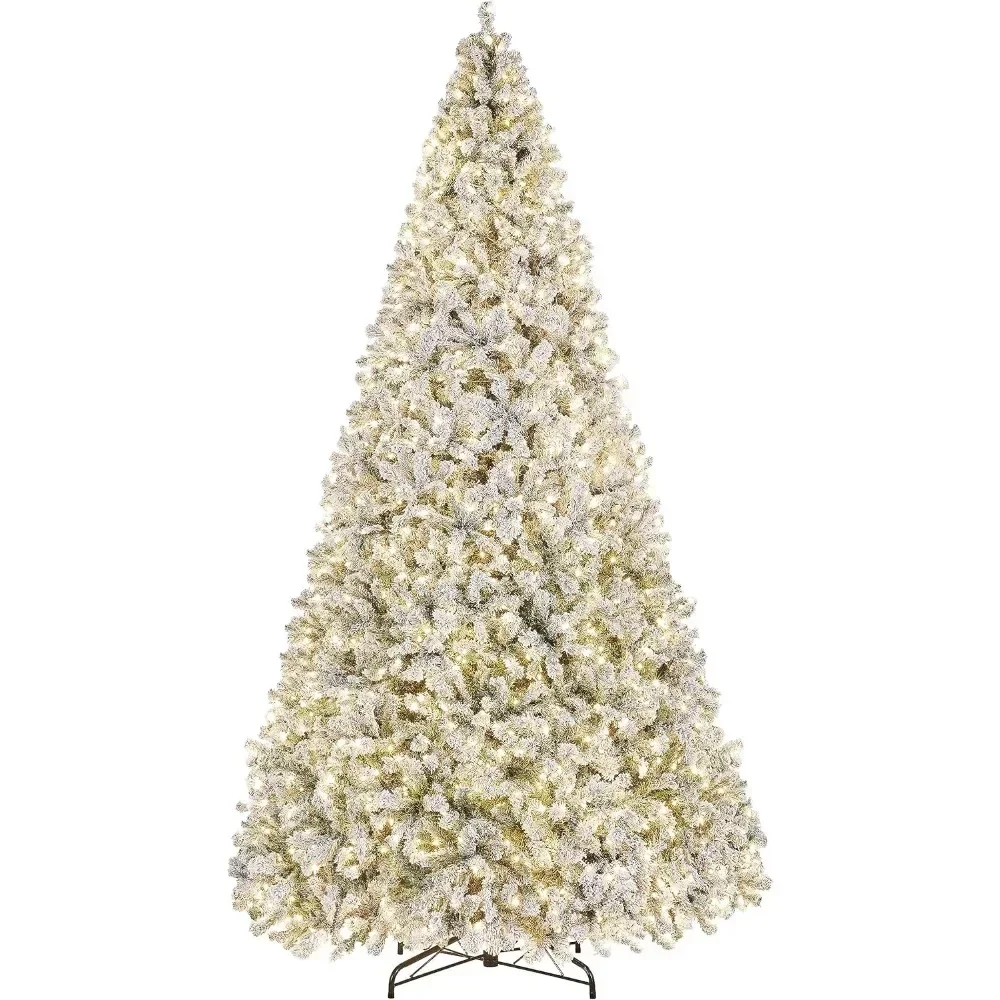 

12ft Pre-lit Artificial Christmas Tree W/Incandescent Warm White Lights, Snow Flocked Full Prelighted Xmas Tree 4266 Branch Tips